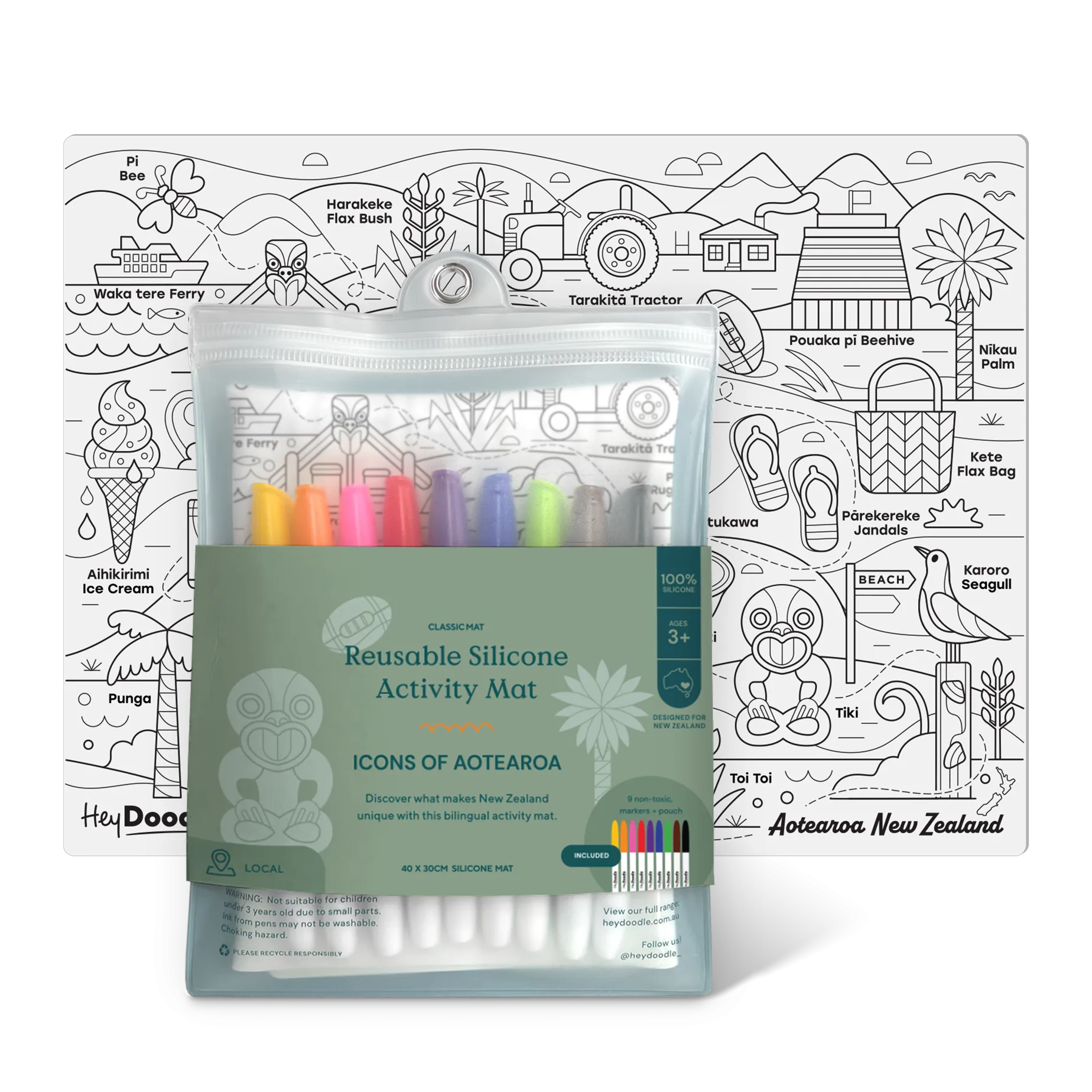 Hey Doodle | Large Colouring & Doodle Playmat - Icons of Aotearoa