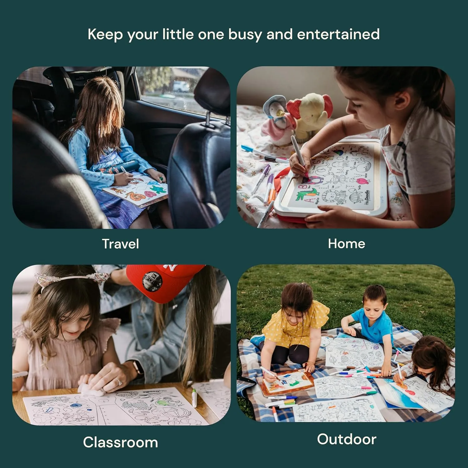 Hey Doodle Outer Space Classic Doodle Mat – Reusable Silicone Coloring Mat for Toddlers and Kids – Educational Space Activity Pad with 9 Markers – Mess-Free Travel Toy – Ages 3-7