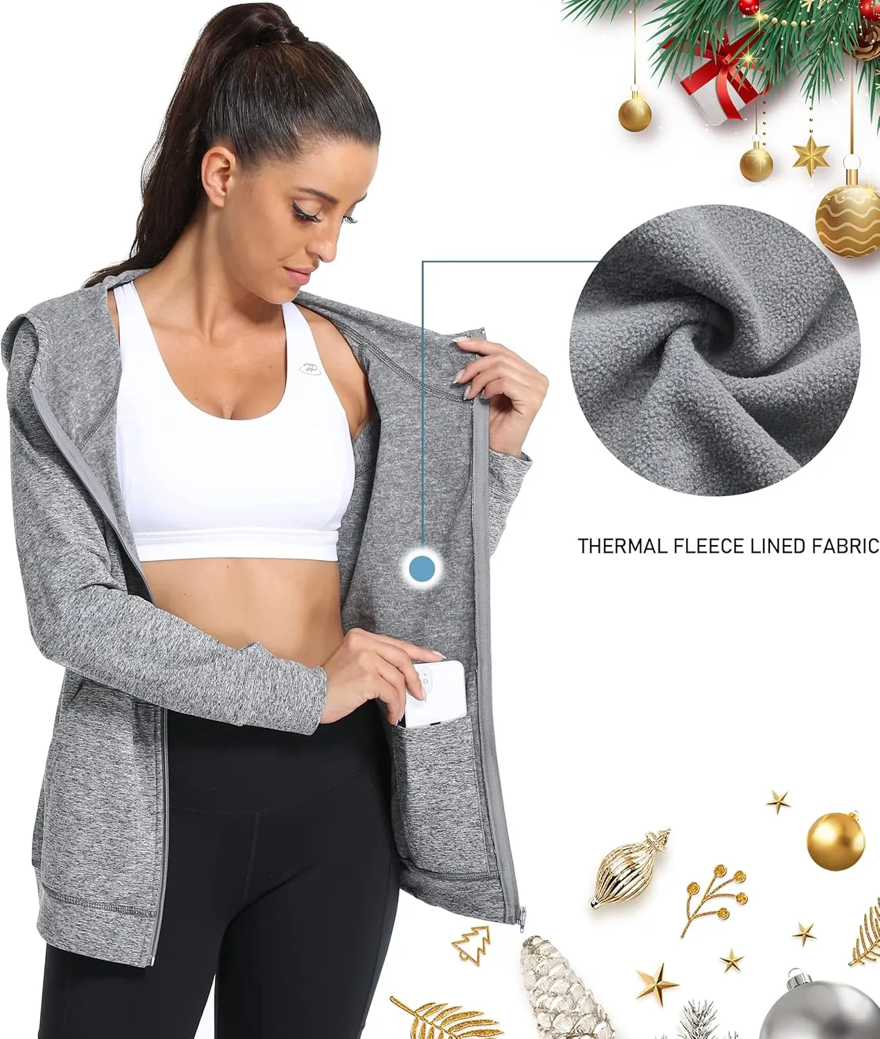 Hibelle Women's Full-Zip Fleece Lined Hoodie Sports Sweatshirts with Handy Pockets & Inside Pocket