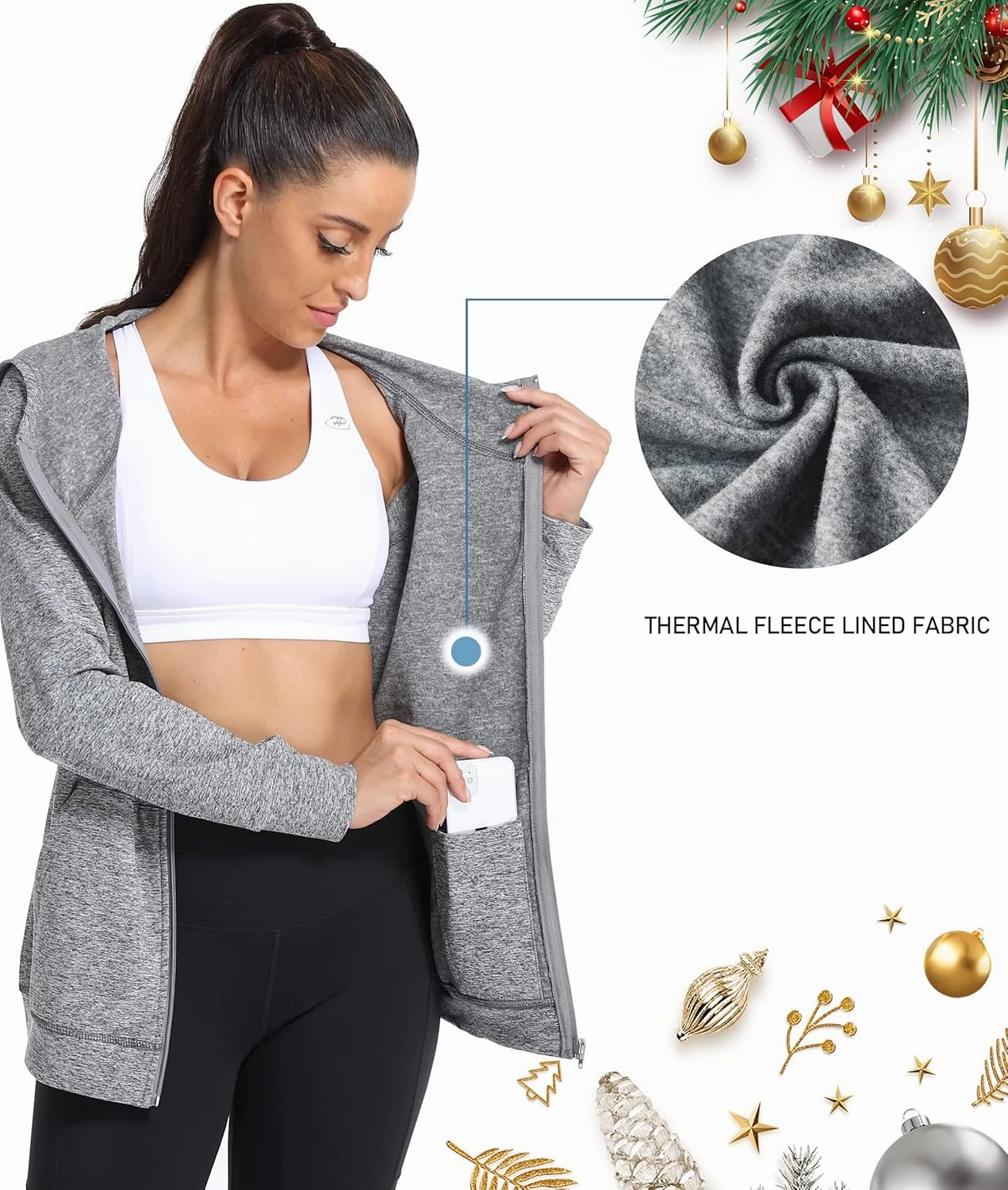 Hibelle Women's Full-Zip Fleece Lined Hoodie Sports Sweatshirts with Handy Pockets & Inside Pocket