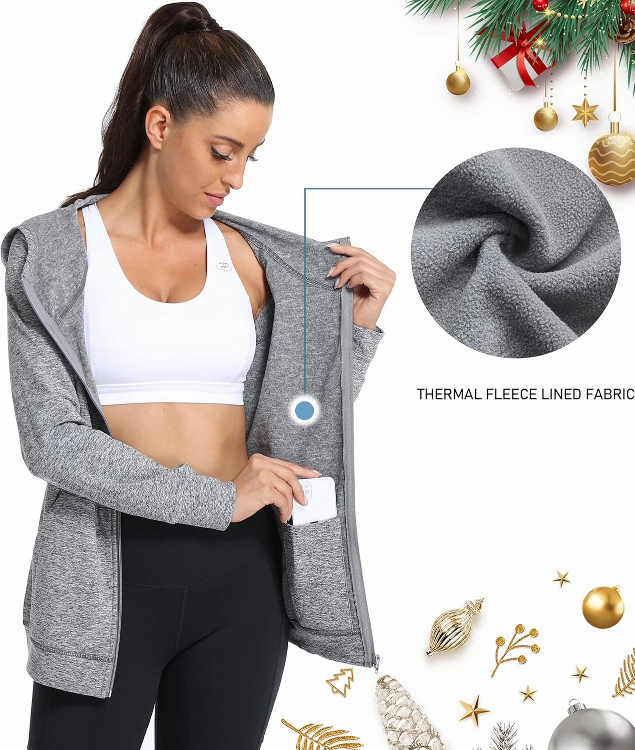 Hibelle Women's Full-Zip Fleece Lined Hoodie Sports Sweatshirts with Handy Pockets & Inside Pocket