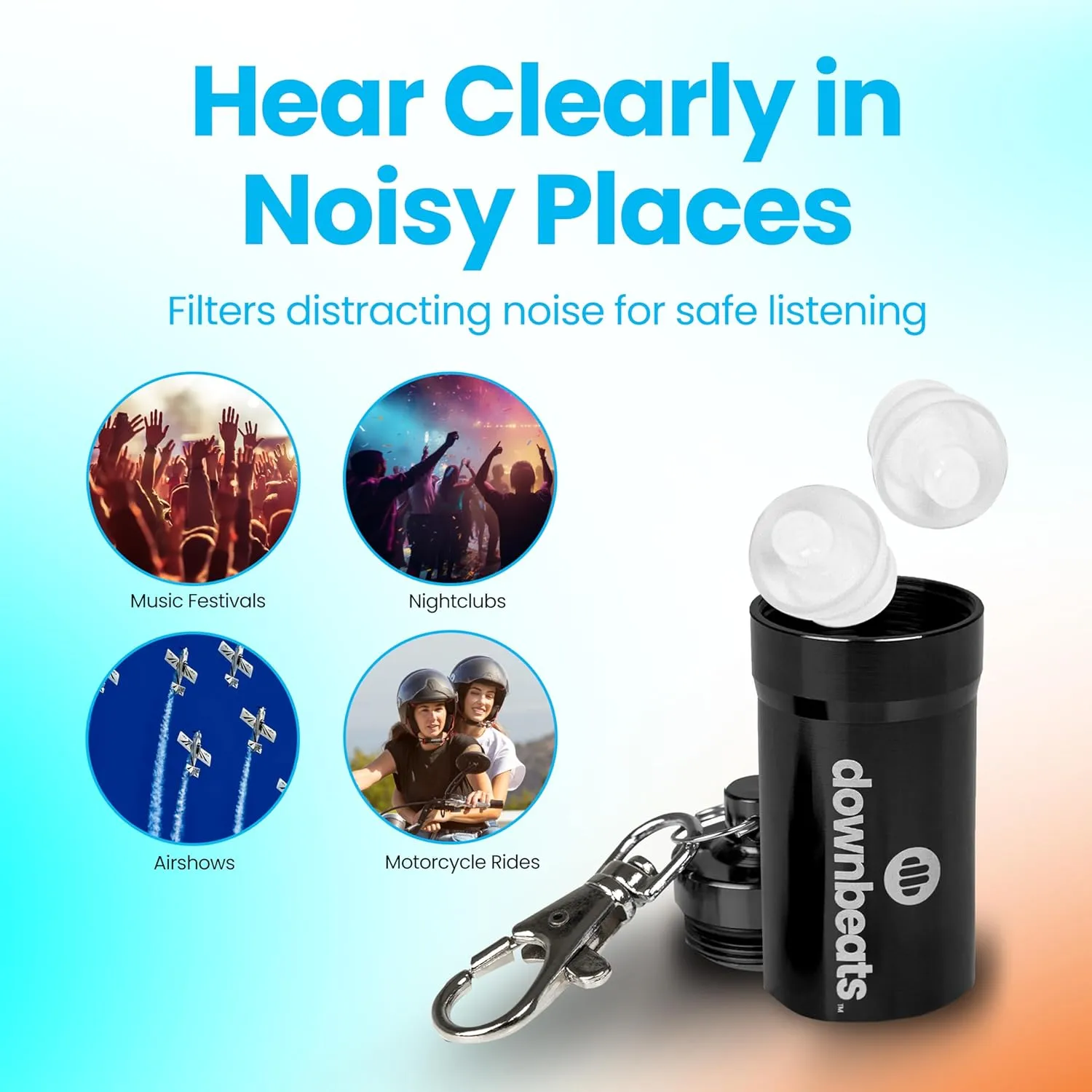 High Fidelity Ear Plugs for Hearing Protection - Discreet, Clear Ear Plugs for Concerts, Festivals & Noisy Events - Up to 18dB Background Noise Reduction Rave Earplugs - Comes with Aluminum Case