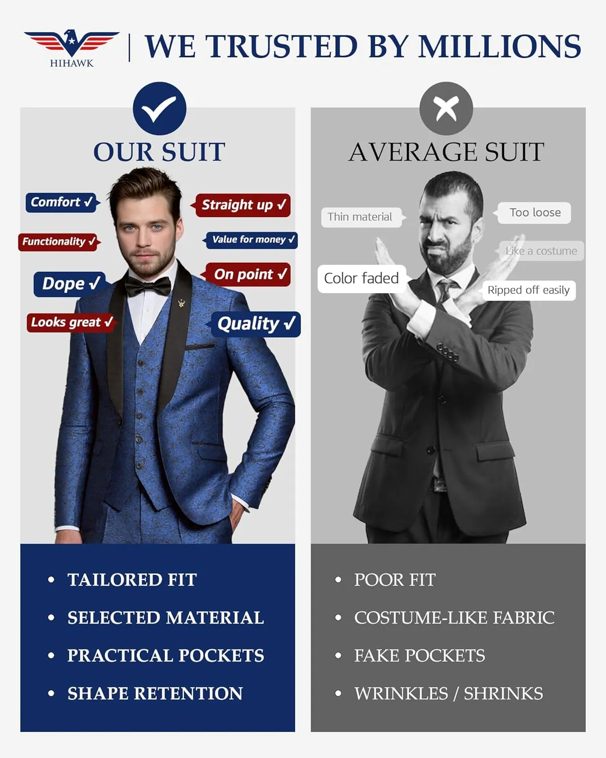 Hihawk Men's Floral Suit Set, 3 Piece Paisley Slim Fit, Jacket Vest and Pants with Bow Tie for Wedding Dinner Prom Party