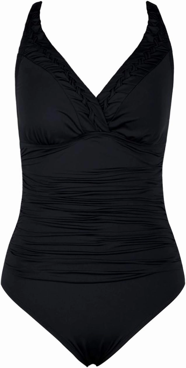 Hilor Women's Tummy Control Swimsuits Slimming One Piece Bathing Suits Pin Tucked Surplice Swimwear