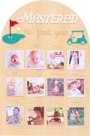 His First Year Golf Photo Board - Hole in One Party Photo Decorations,1st Birthday Photo Wood Board, Golf Prince 1 to 12 Months Photos Display,Golf Themed Monthly Milestone Photos Sign