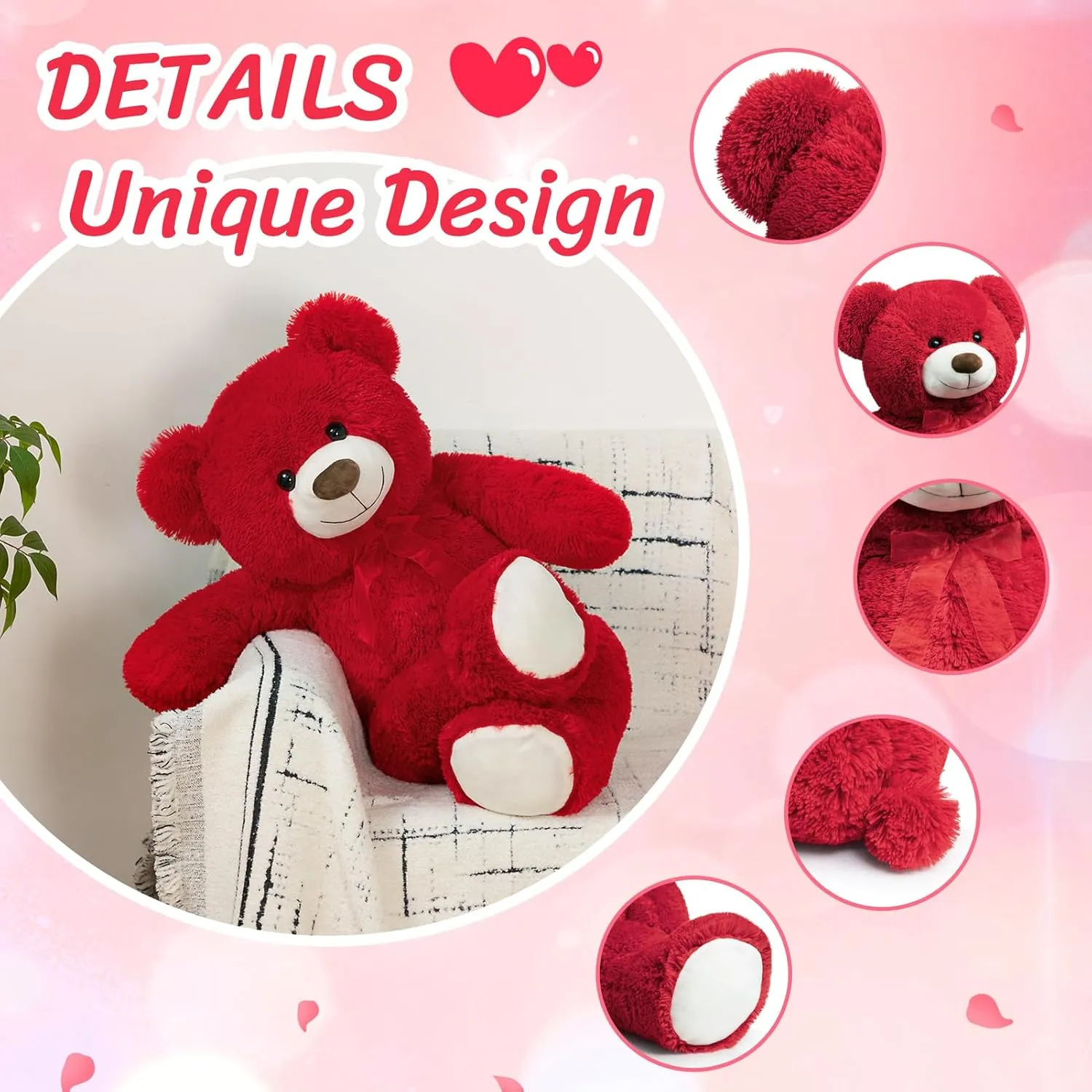HollyHOME Big Teddy Bear Large Teddy Bear Stuffed Animal Birthday Valentines Day Plush for Kids and Girlfriend 36 inch Red