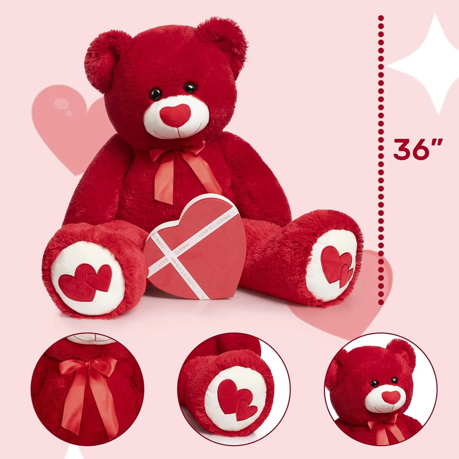 HollyHOME Big Teddy Bear Stuffed Animal Large Bear Plush with Red Heart for Girlfriend and Kids 36 inch Red