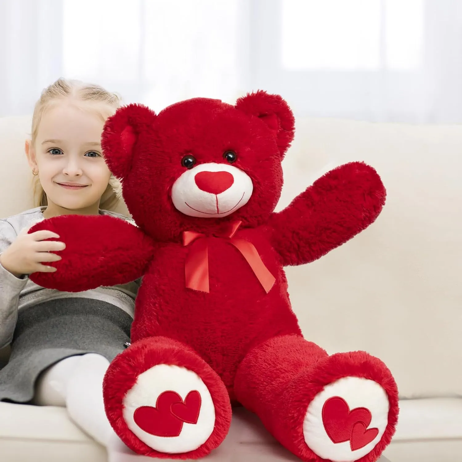 HollyHOME Big Teddy Bear Stuffed Animal Large Bear Plush with Red Heart for Girlfriend and Kids 36 inch Red