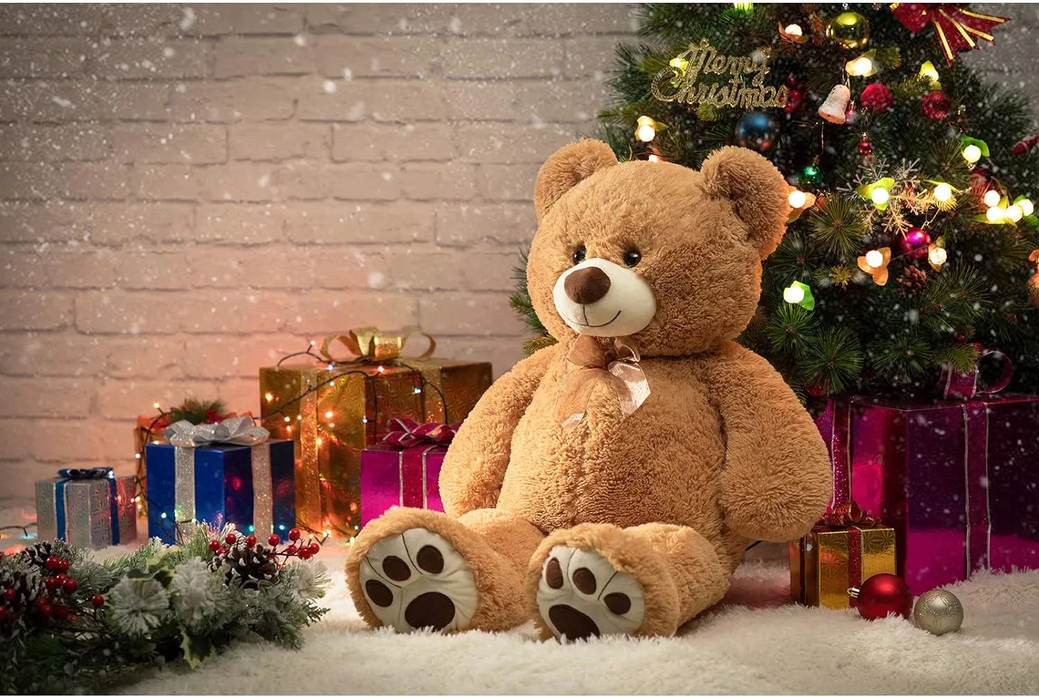 HollyHOME Teddy Bear Stuffed Animal Plush Giant Teddy Bears with Footprints Big Bear 36 inch Tan