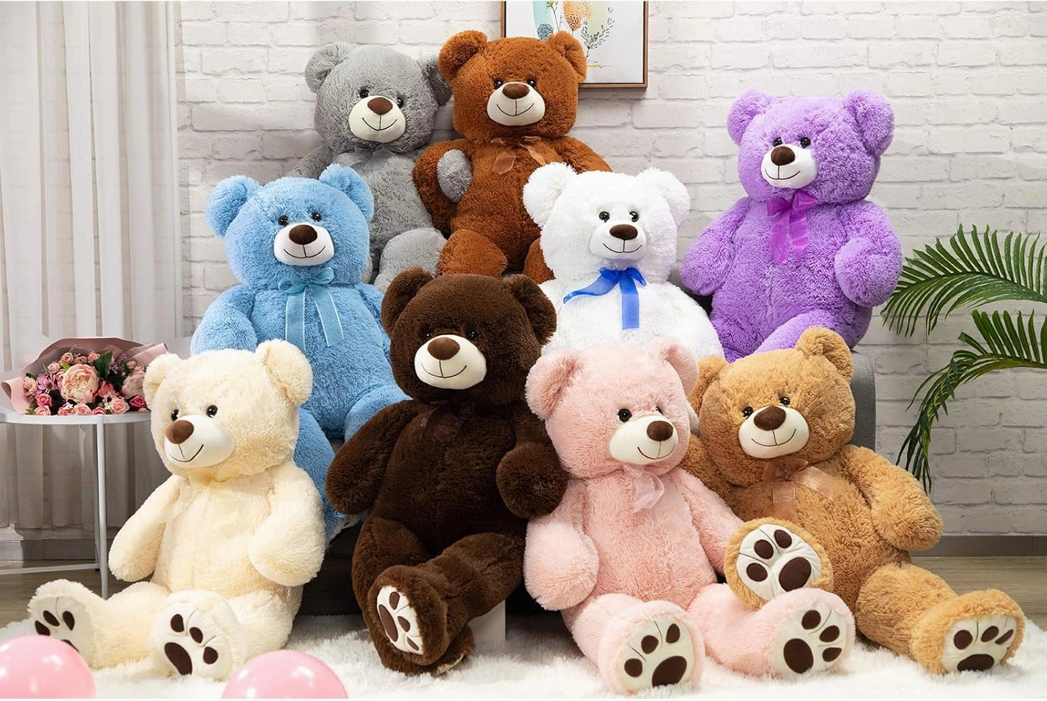 HollyHOME Teddy Bear Stuffed Animal Plush Giant Teddy Bears with Footprints Big Bear 36 inch Beige