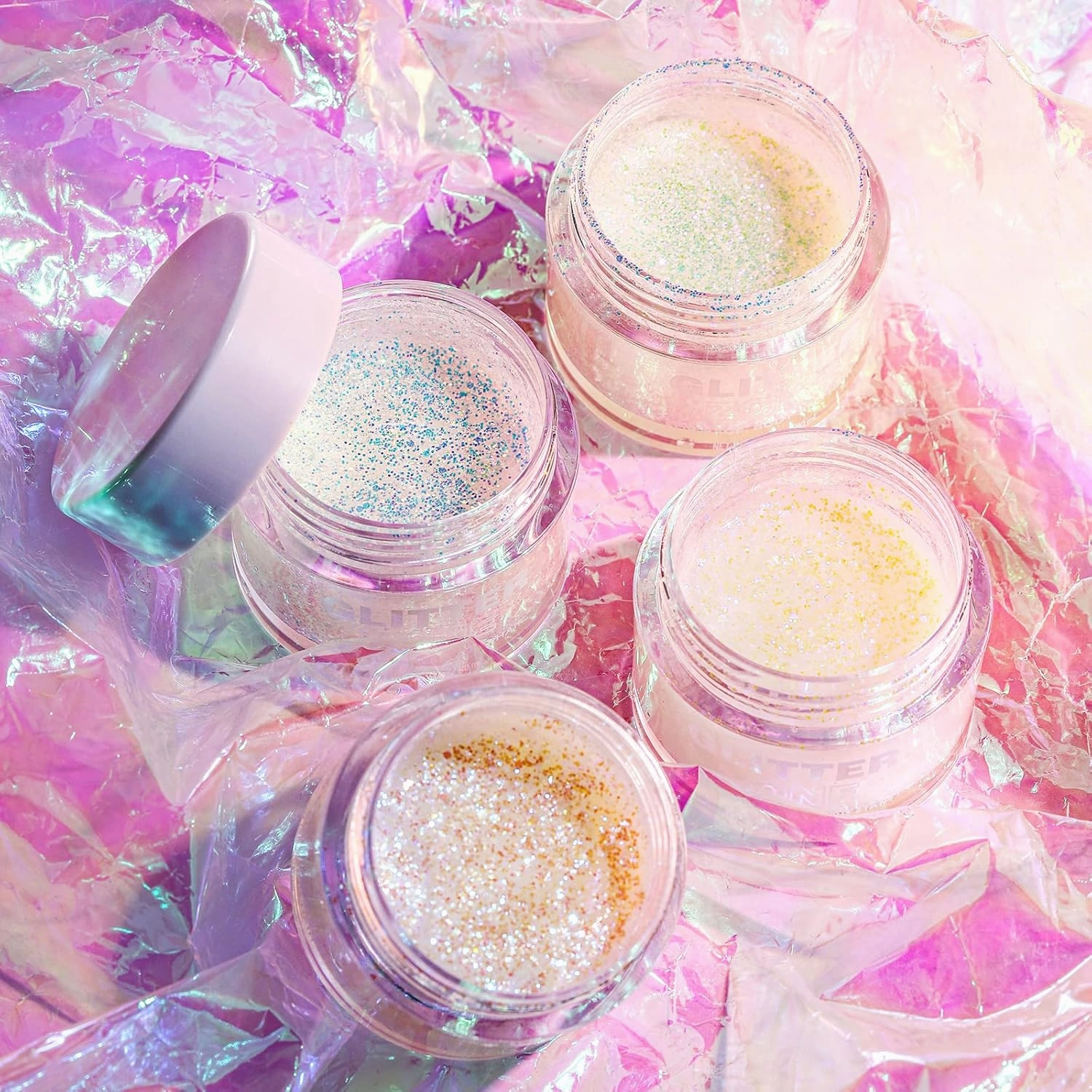 Holographic Body Glitter Gel, Glitter Gel Eyeshadow, Face Liquid Shimmer Gel Kit, Glitter Nail Sequins Iridescent Flakes for Face Eye Hair Body Lip Festival Makeup Nail Art 4 Colors