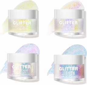 Holographic Body Glitter Gel, Glitter Gel Eyeshadow, Face Liquid Shimmer Gel Kit, Glitter Nail Sequins Iridescent Flakes for Face Eye Hair Body Lip Festival Makeup Nail Art 4 Colors