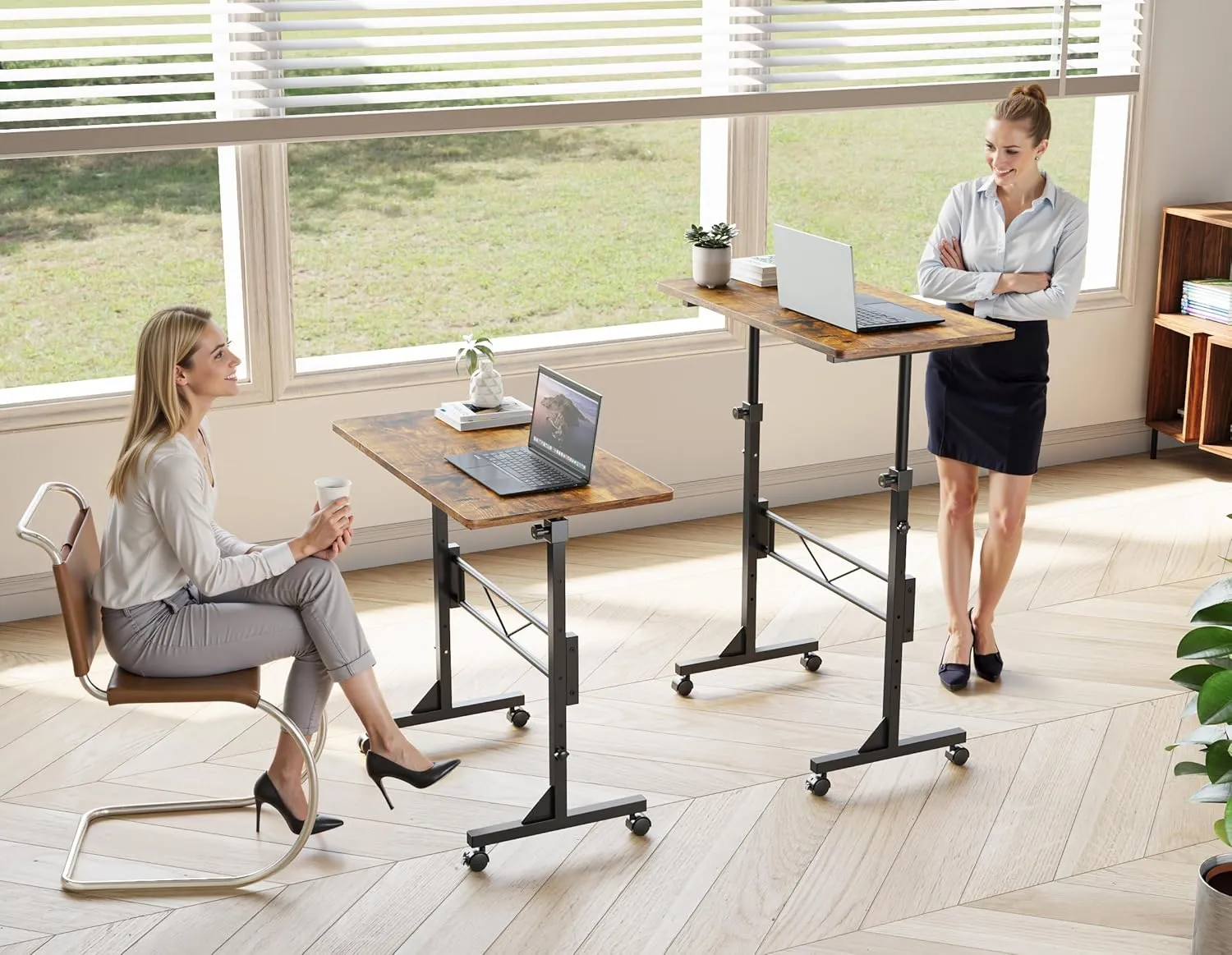 HOMIDEC Standing Desk, 32 Inch Portable Small Desk Adjustable Height, Rolling Home Office Desks with Wheels, Sit Stand Desk for Bedroom Walking Pad Home Office Small Space, Rustic