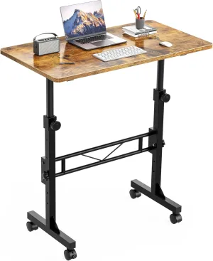 HOMIDEC Standing Desk, 32 Inch Portable Small Desk Adjustable Height, Rolling Home Office Desks with Wheels, Sit Stand Desk for Bedroom Walking Pad Home Office Small Space, Rustic