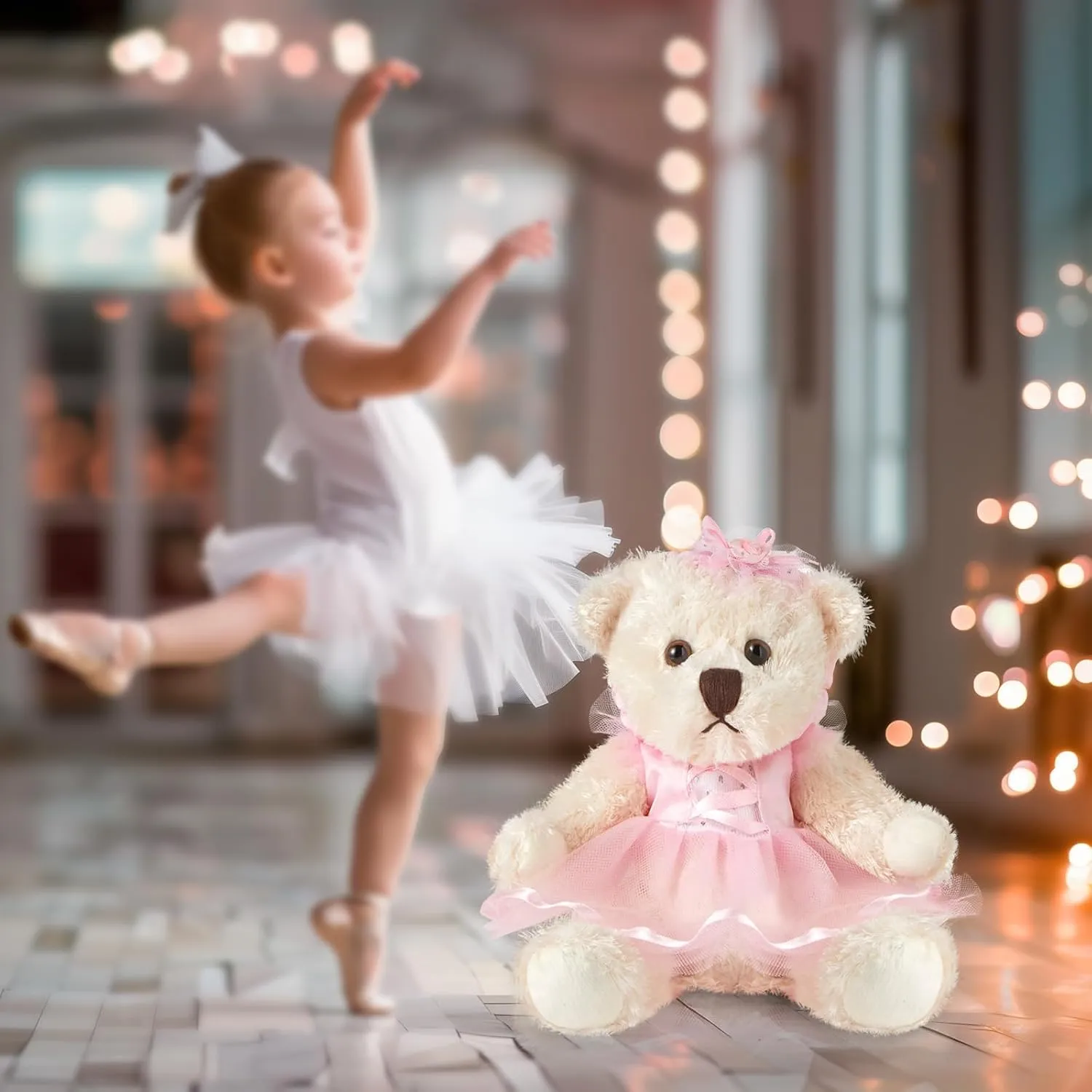 Houwsbaby Ballerina Teddy Bear Stuffed Animal Teddy Bear Plush Toy in Ballet Dress for Kids Learning Ballet Easter Valentine’s Day Presents for Boys Girls Lovers Soft Plushy 7.5’’