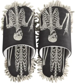 Human Skeleton Rock And Roll Mop Slippers Shoes Skull Bone Love Music Cleaning House Slippers Spa Slippers Dusting Slippers Home Shoes M for Men Women