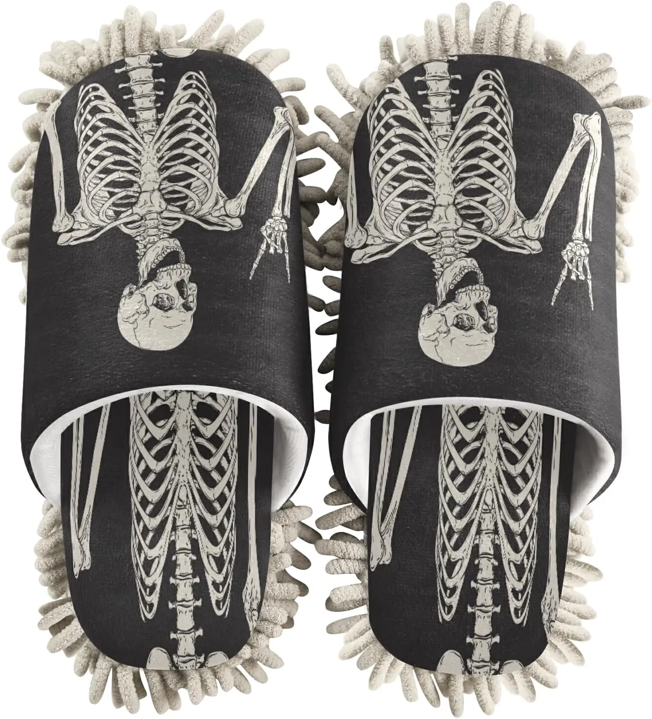 Human Skeleton Rock And Roll Mop Slippers Shoes Skull Bone Love Music Cleaning House Slippers Spa Slippers Dusting Slippers Home Shoes M for Men Women