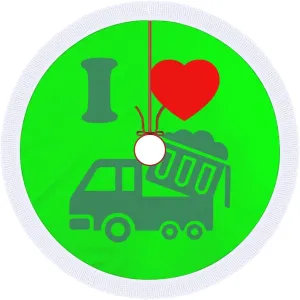 I Heart Love Trash Garbage Trucks Christmas Tree Skirt with Tassels Xmas Holiday Floor Mat Decoration Print