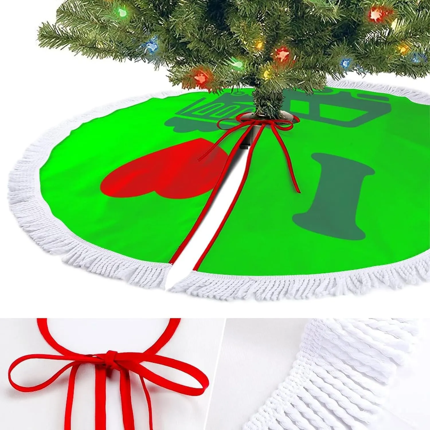 I Heart Love Trash Garbage Trucks Christmas Tree Skirt with Tassels Xmas Holiday Floor Mat Decoration Print