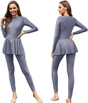 IBAKOM Muslim Swimsuit for Women Rash Guard Set 3 Pieces Long Sleeve Modest Swimwear with Swim Cap Surfing Bathing Suit