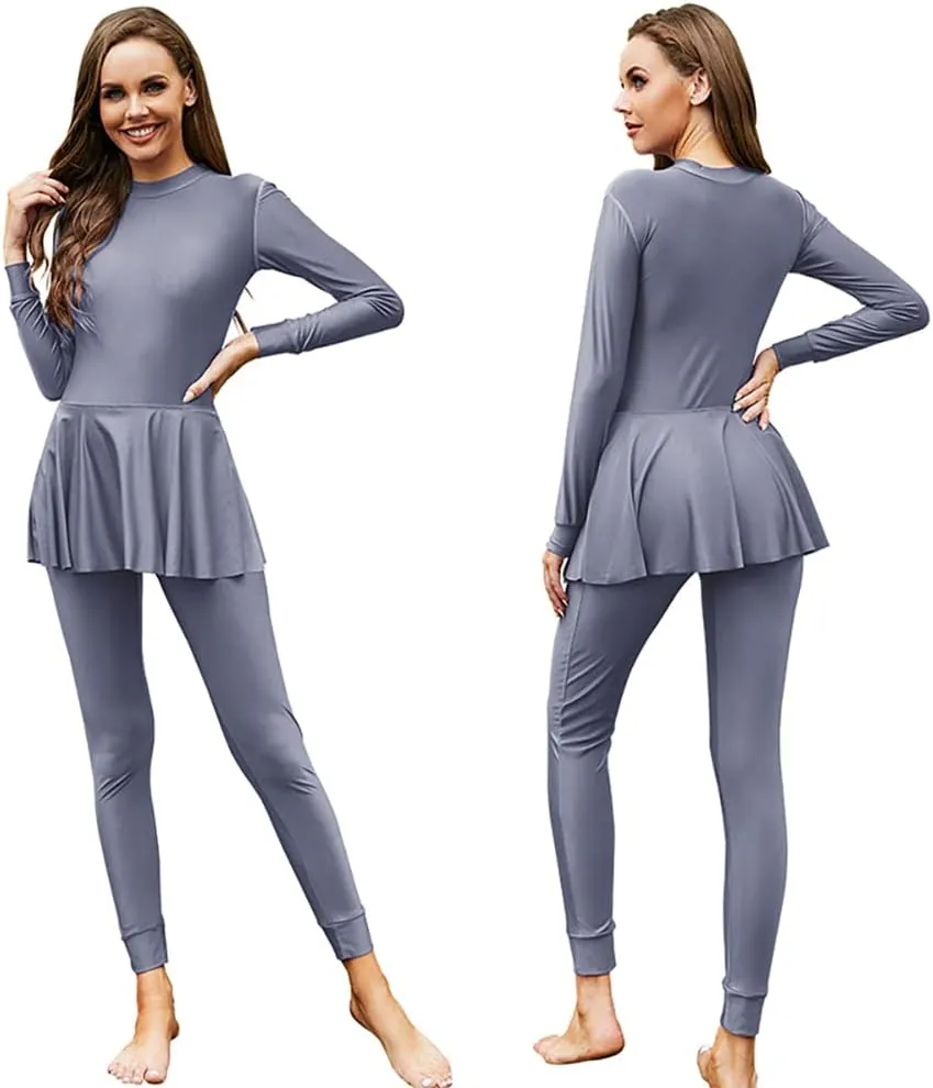 IBAKOM Muslim Swimsuit for Women Rash Guard Set 3 Pieces Long Sleeve Modest Swimwear with Swim Cap Surfing Bathing Suit