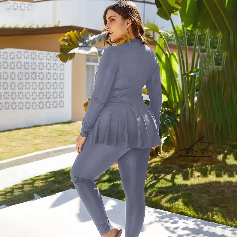 IBAKOM Muslim Swimsuit for Women Rash Guard Set 3 Pieces Long Sleeve Modest Swimwear with Swim Cap Surfing Bathing Suit