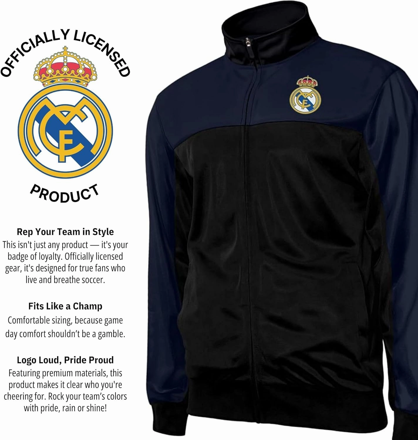 Icon Sports Officially Licensed Mens Soccer Track Jacket – Full Zip Active Top – Lightweight Football Club Team Apparel