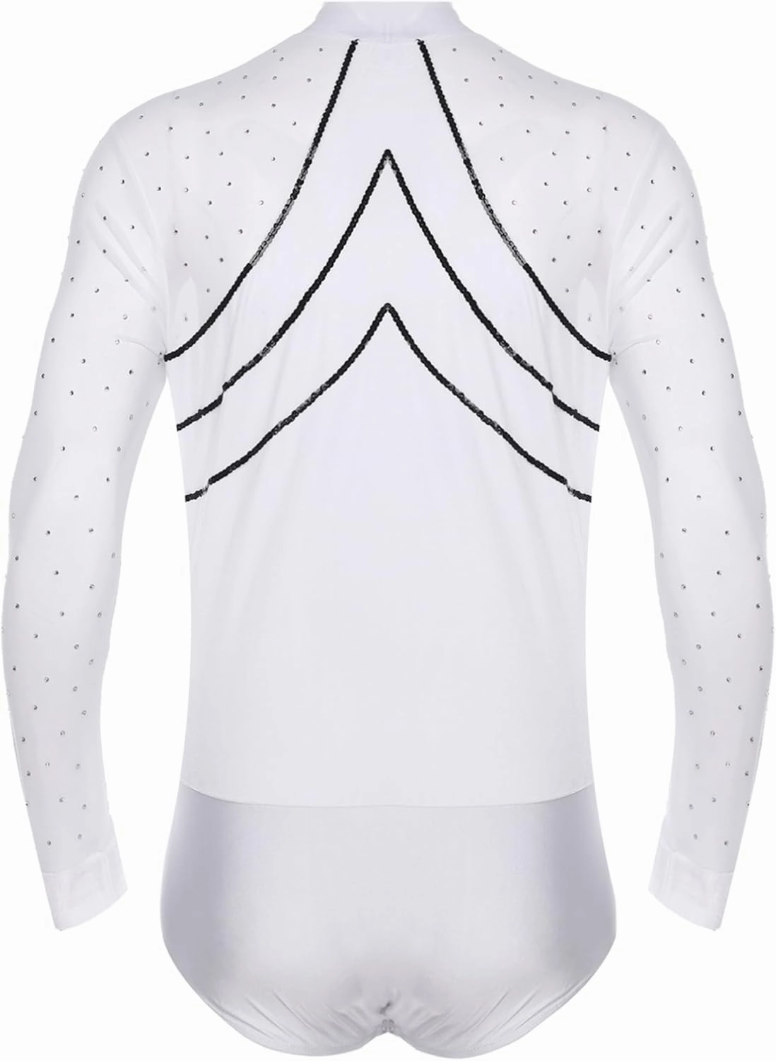 iiniim Men's Latin Dance Leotard Deep V-neck Velvet Patchwork Rhinestones Bodysuit Ballroom Salsa Samba Tops Shirt