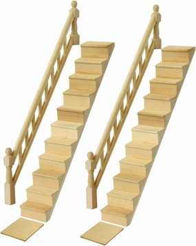 iLAND Miniature Dollhouse Stairs, 1/12 Scale Accessories, Wooden 2 Sets Adjustable with Handrails & Corner Boards