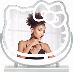 Impressions Vanity Hello Kitty Kawaii Desk Mirror with Lights and Adjustable Tilt, Multi Color Changing LED Strip Lighted Makeup Mirror with Touch Sensor Dimmer Switch for Desk