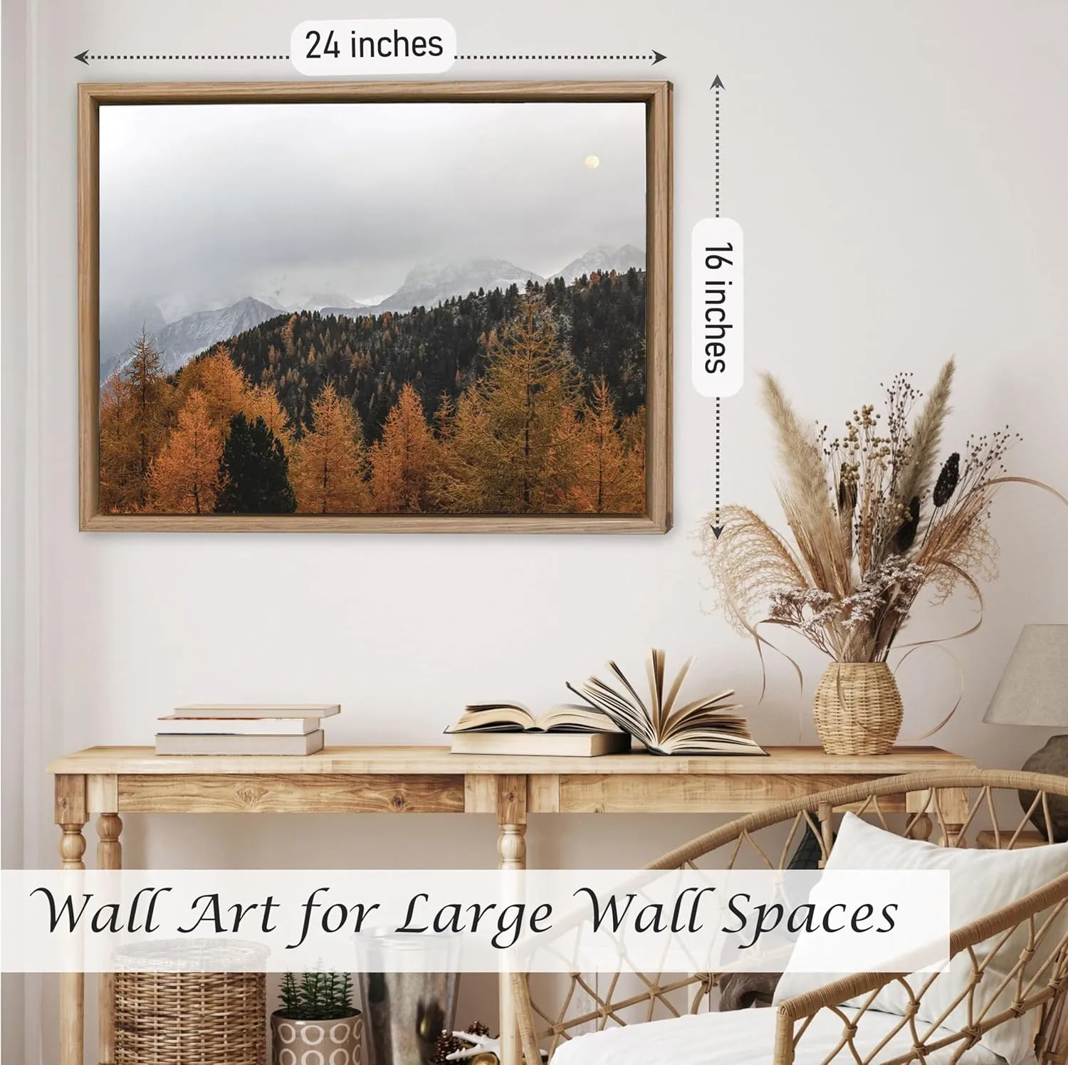 Induslyfe Large Framed Wall Art Decor Forest Landscape Canvas Mystic Cloud Forest and Mountain Landscape Snow Nature Wilderness Cozy Wall Art for Home Bathroom Living Room Kitchen 16x24in