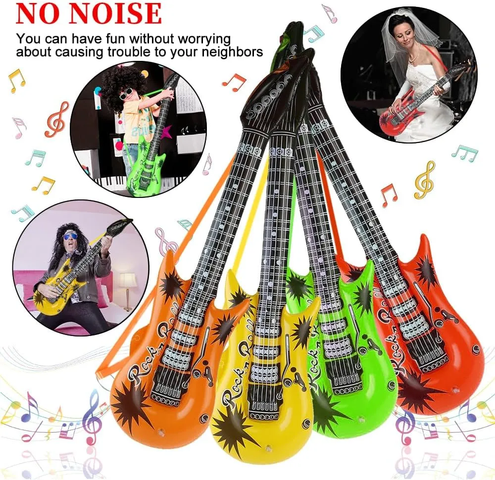Inflatable Guitar with Strap, 9 Colors 35 Inch Rock Star Guitar Set Electric Blow Up Guitar for 80s 90s Themed Carnival Party, Adults Children’s Birthday Party, Wedding and Photo Booth Props