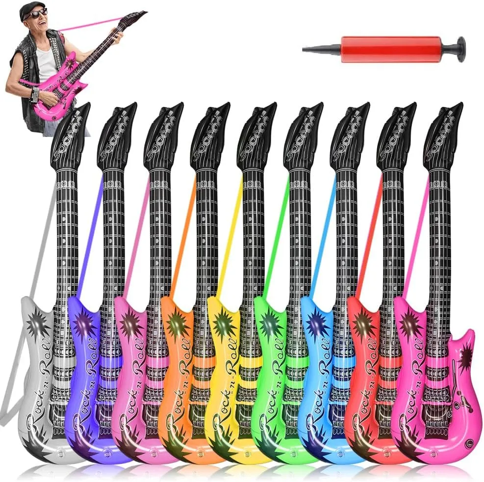 Inflatable Guitar with Strap, 9 Colors 35 Inch Rock Star Guitar Set Electric Blow Up Guitar for 80s 90s Themed Carnival Party, Adults Children’s Birthday Party, Wedding and Photo Booth Props