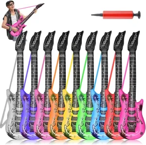 Inflatable Guitar with Strap, 9 Colors 35 Inch Rock Star Guitar Set Electric Blow Up Guitar for 80s 90s Themed Carnival Party, Adults Children’s Birthday Party, Wedding and Photo Booth Props