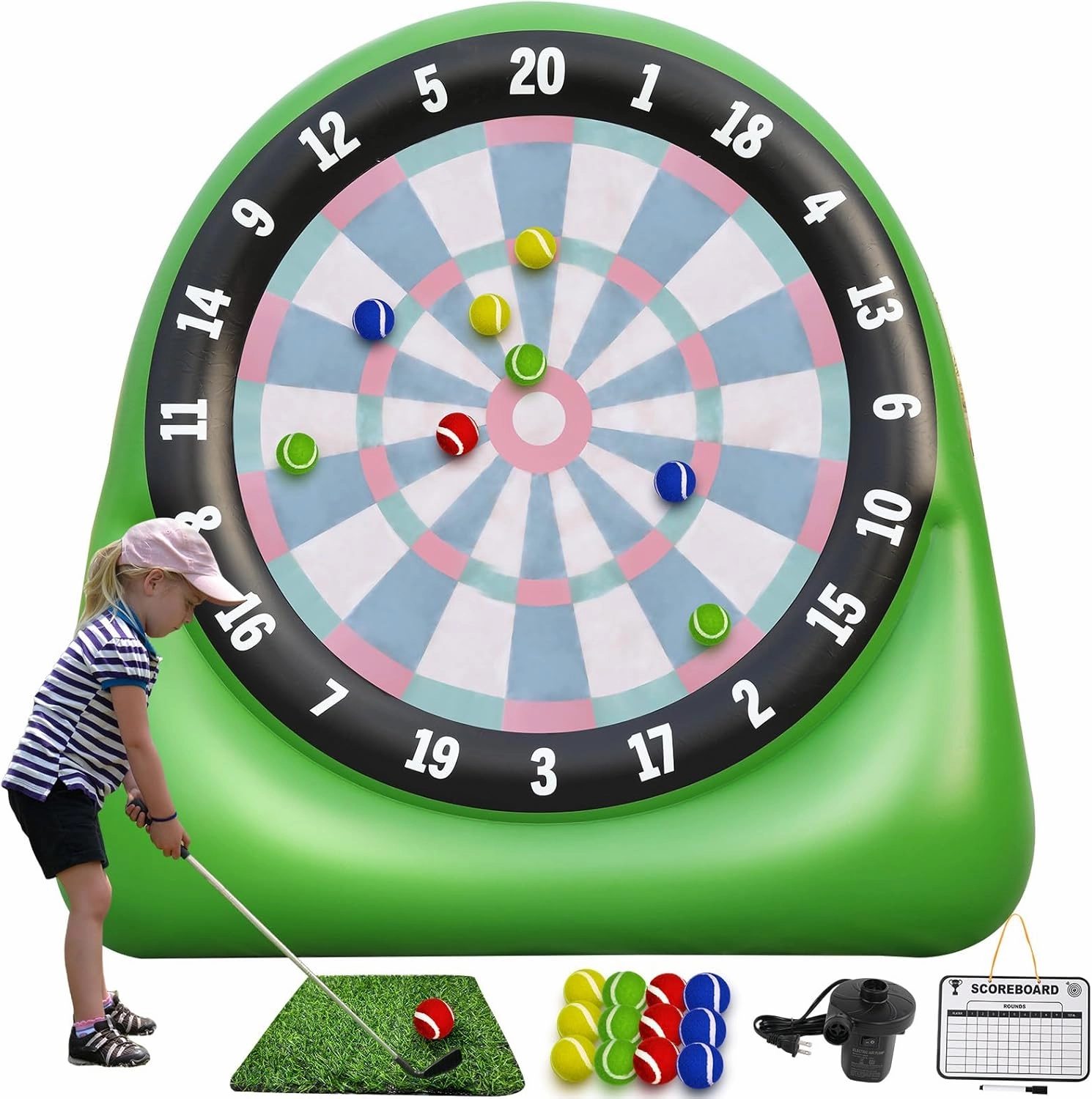 Inflatable Golf Targets for Backyard Outdoor Baseball Games Giant Dart Board Big for Kids Adults Family with 12 Kick Balls, Scoreboard & Air Pump