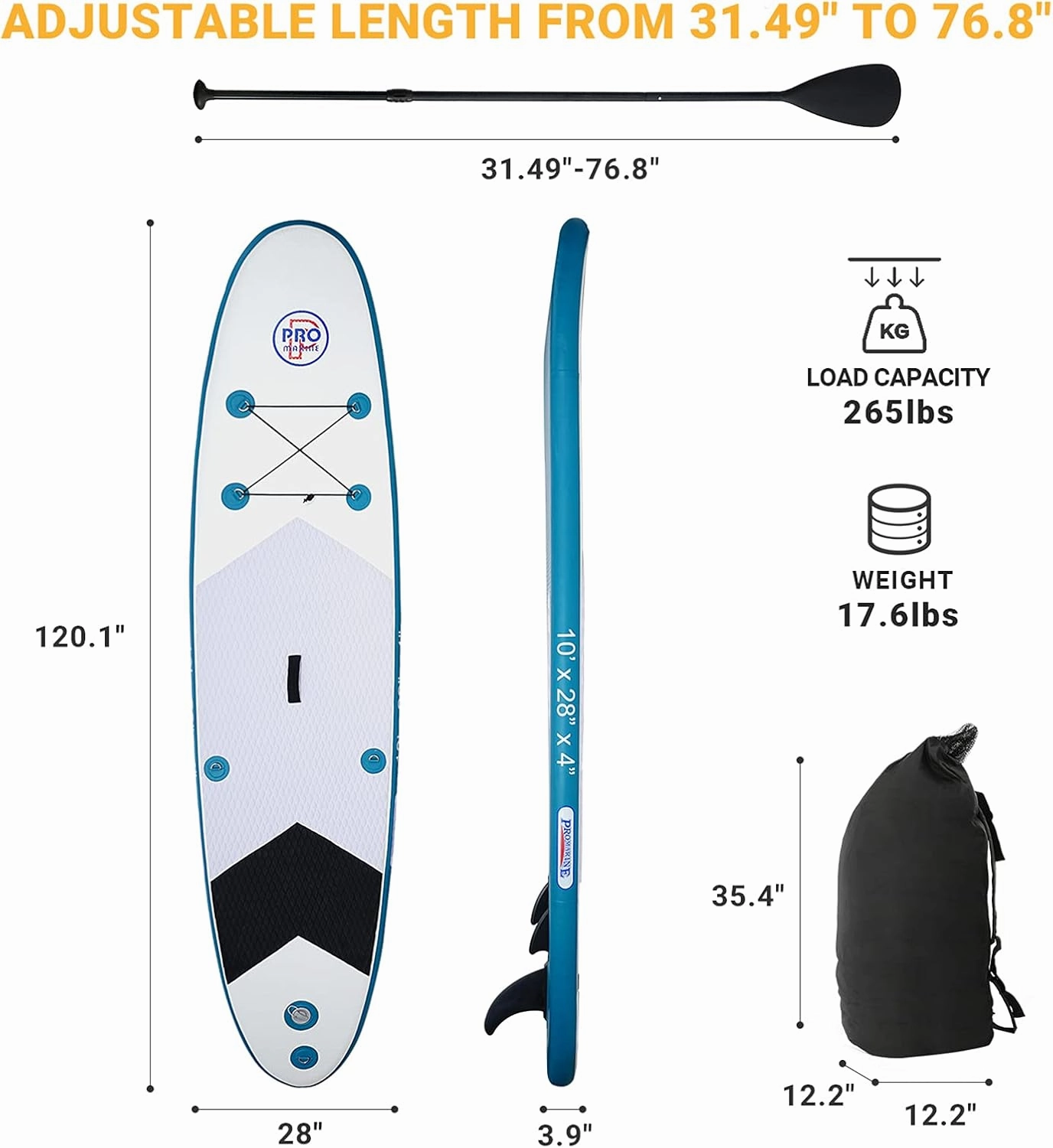 Inflatable Stand Up Paddle Board SUP Accessories & Backpack, Non-Slip Paddle Board, Leash, Paddle, Waterproof Backpack, Kayak Seat, Hand Pump, Repair kit for Youth & Adult