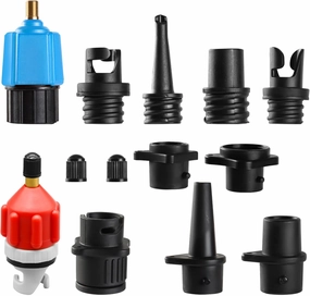 Inflatable SUP Pump Adaptor, Paddle Board SUP Valve Adapter with 9 Standard Conventional Air Pump Adapter for Inflatables, Paddle Board Pump Attachment Inflatable Boat Air Valve Adapter(Blue, Red)