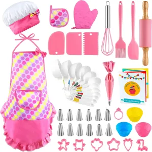 INNOCHEER Kids Baking and Cooking Set for Girls, 54PCS Chef Costume Set with Kids Apron, Chef Hat, All Real Cooking Tools and Baking Supplies, Kitchen Utensils and Recipes for Child Junior Chefs 3 