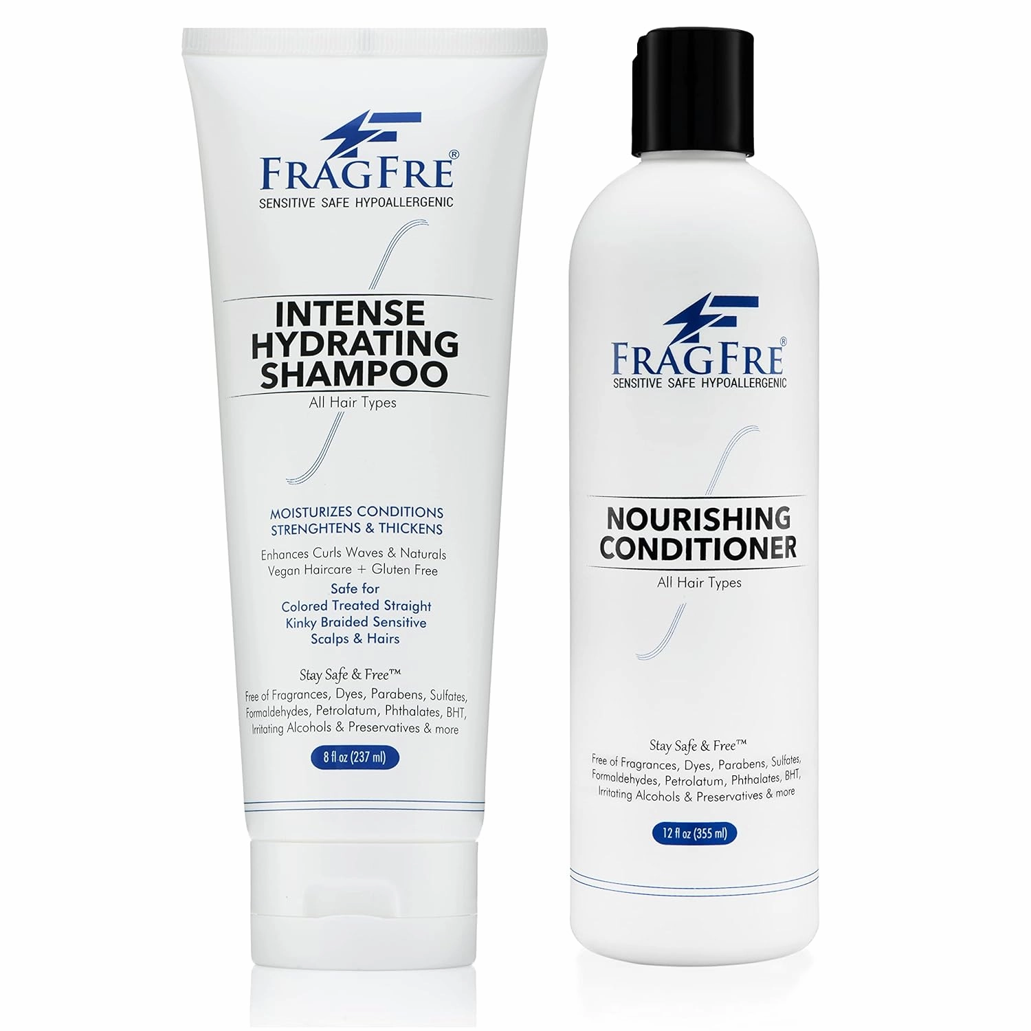 Intense Hydrating Shampoo 8 oz and Nourishing Conditioner 12 oz Bundle - 2/Pack Gift Set Sulfate Free Color Safe Shampoo   Deep Conditioner for Sensitive Scalp - Fragrance Free Hypoallergenic
