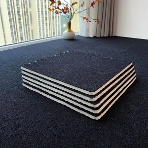 Interlocking Carpet Tiles,Short Pile Foam Square Floor Mats Set,Puzzle Floor Mat for Living Room,Bedroom and Hard Floor,14 Tiles-15 Sq.Ft,Black