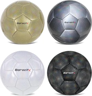 Iridescent Soccer Balls Set of 4 – Official Match Ball with Reflective Hex Pattern, Sport Soccer Balls for Indoor and Outdoor Training and Practice Games