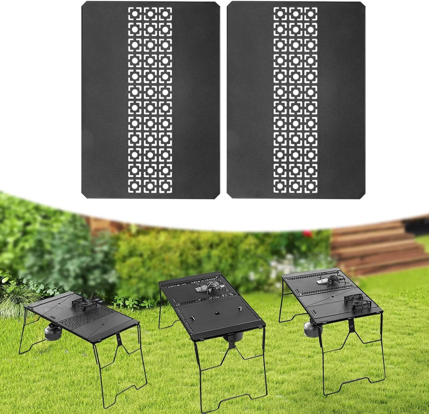 Iron Grilling Table Top Board Bridge Table Plate Tabletop Camping Gear, Outdoor Picnic Furniture, Easy to Install, Field Rack, Style G