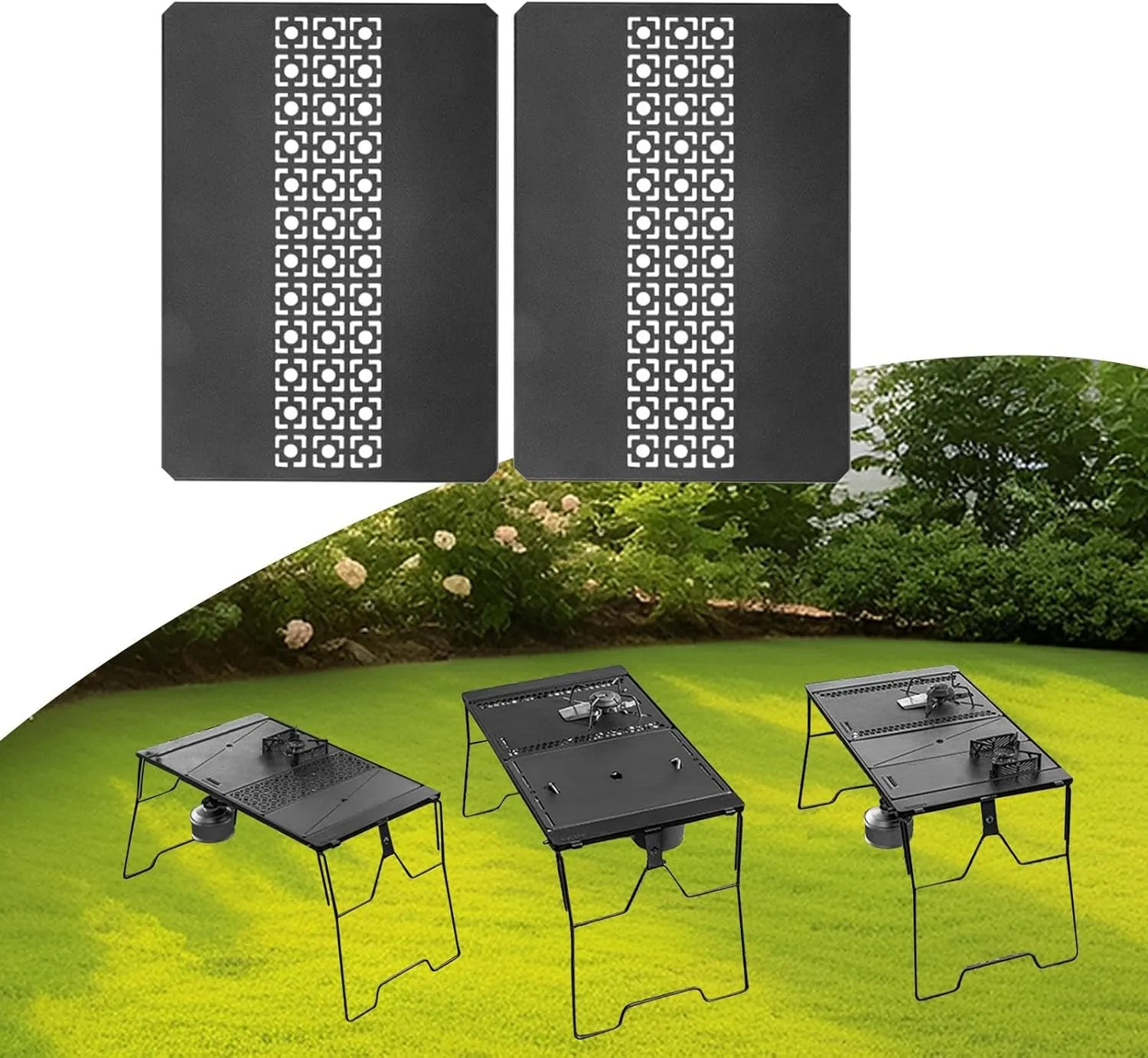 Iron Grilling Table Top Board Bridge Table Plate Tabletop Camping Gear, Outdoor Picnic Furniture, Easy to Install, Field Rack, Style G