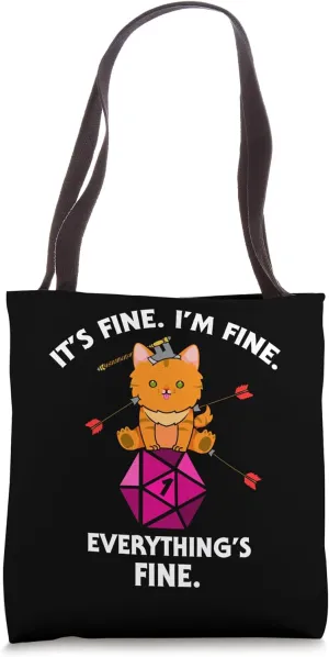 It's Fine RPG Gamer Cat D20 Dice Fail Funny Nerdy Geek Tote Bag