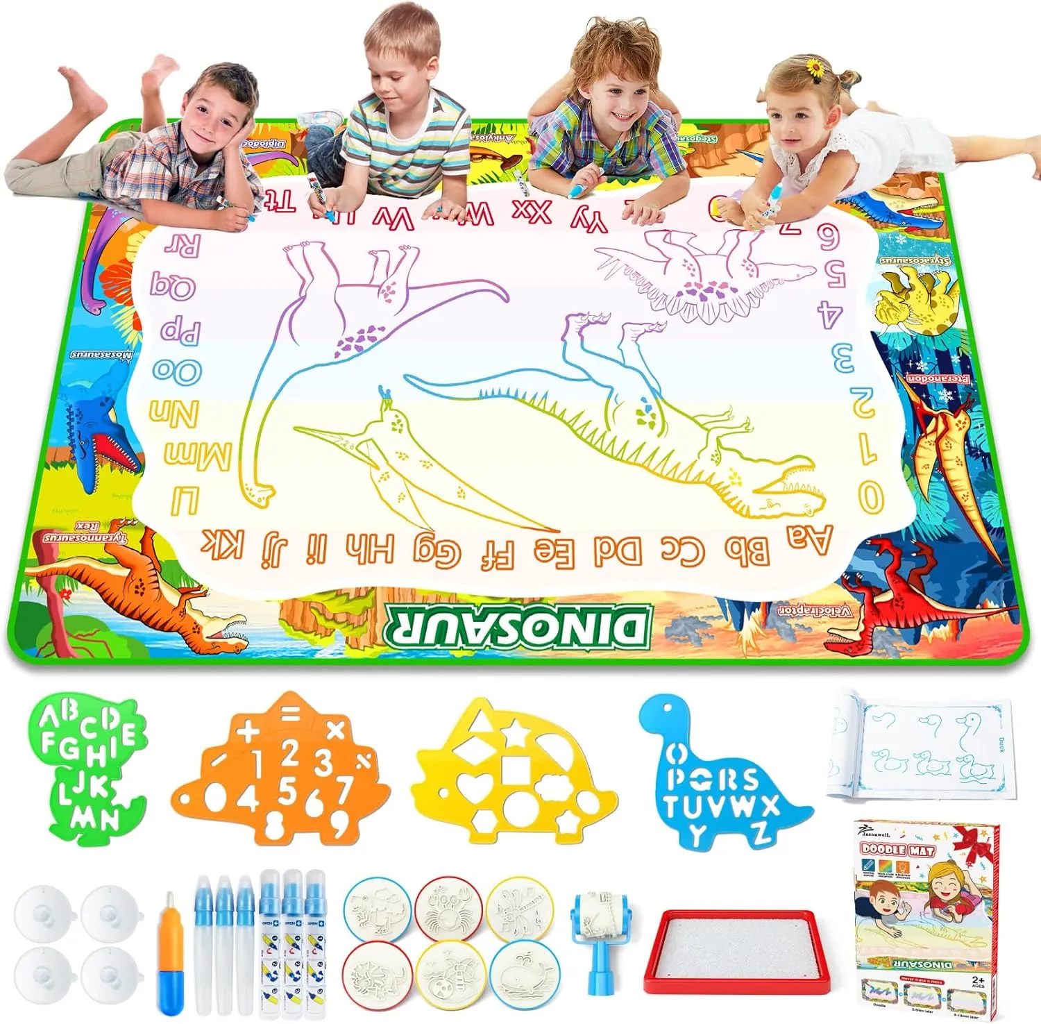 Jasonwell Aqua Water Doodle Mat 60x40 Inches Large Magic Drawing Doodling Mat Coloring Mat Educational Toys Christmas Birthday Gifts for Kids Toddler Boys Girls Age 2 3 4 5 6 7 8 Year Old (Dinosaur)