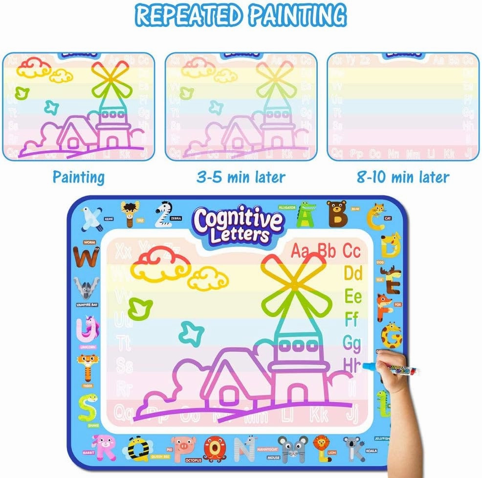 Jasonwell Aqua Water Doodle Mat 40 X 32 Inches Large Magic Drawing Doodling Mat Coloring Mat Educational Toys Christmas Birthday Gifts for Kids Toddler Boys Girls Age 2 3 4 5 6 7 8 Year Old (Alphabet)