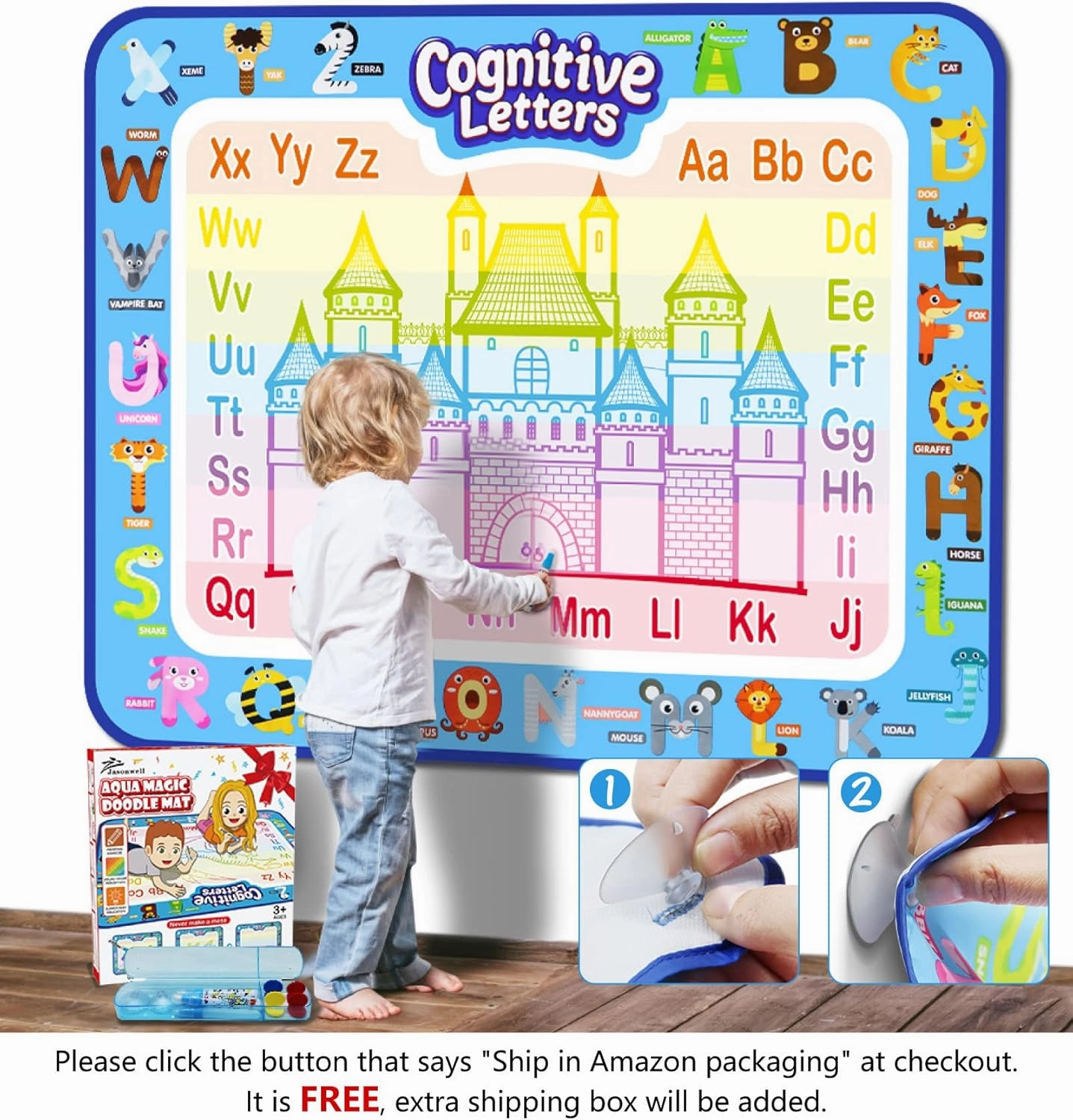 Jasonwell Aqua Water Doodle Mat 40 X 32 Inches Large Magic Drawing Doodling Mat Coloring Mat Educational Toys Christmas Birthday Gifts for Kids Toddler Boys Girls Age 2 3 4 5 6 7 8 Year Old (Alphabet)