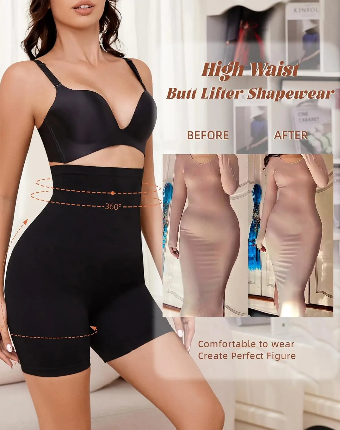 Jaywan Women's Shapewear Tummy Control High Waisted Butt Lifting Shapewear Shorts Body Shaper Thigh Slimmer Girdle