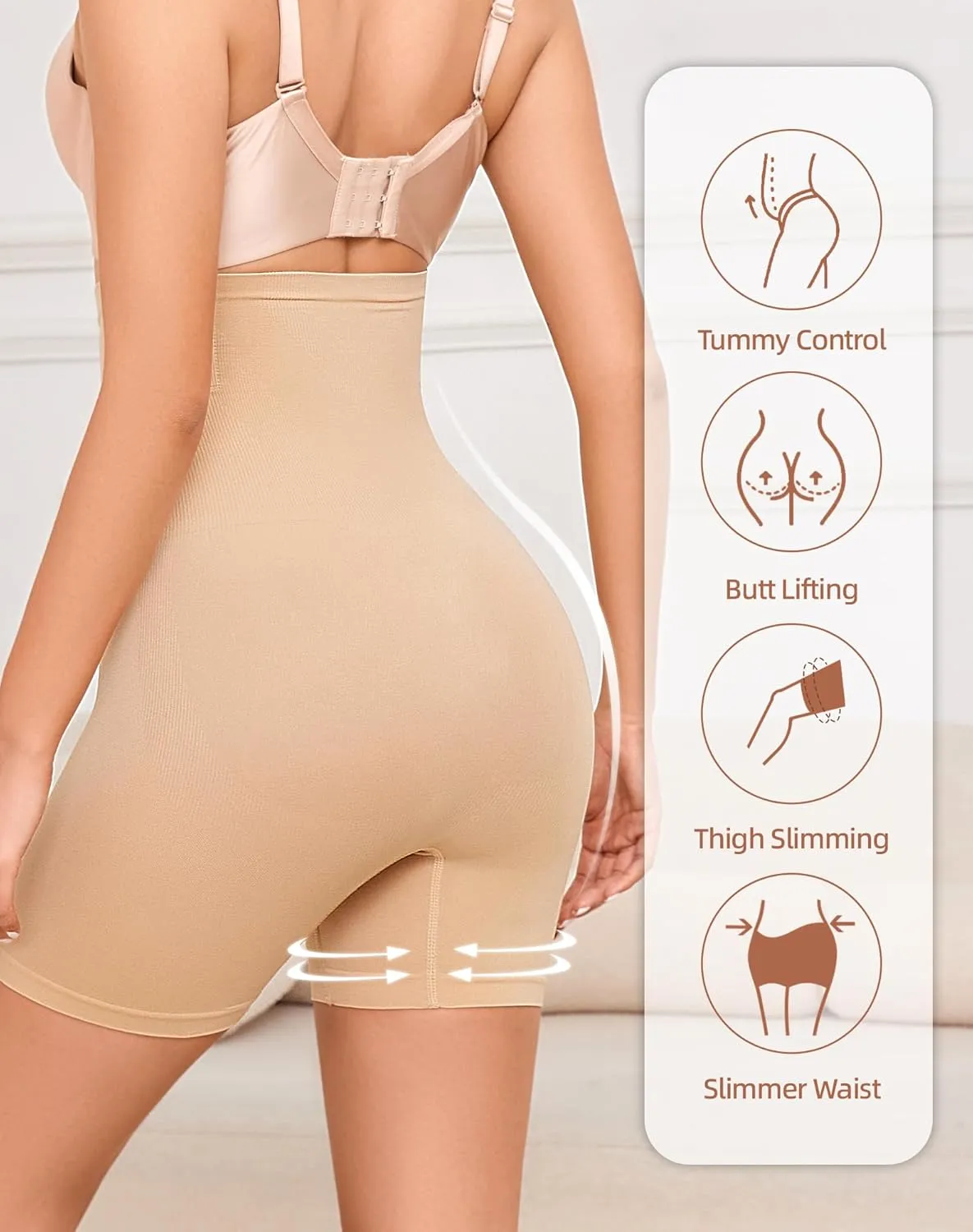 Jaywan Women's Shapewear Tummy Control High Waisted Butt Lifting Shapewear Shorts Body Shaper Thigh Slimmer Girdle