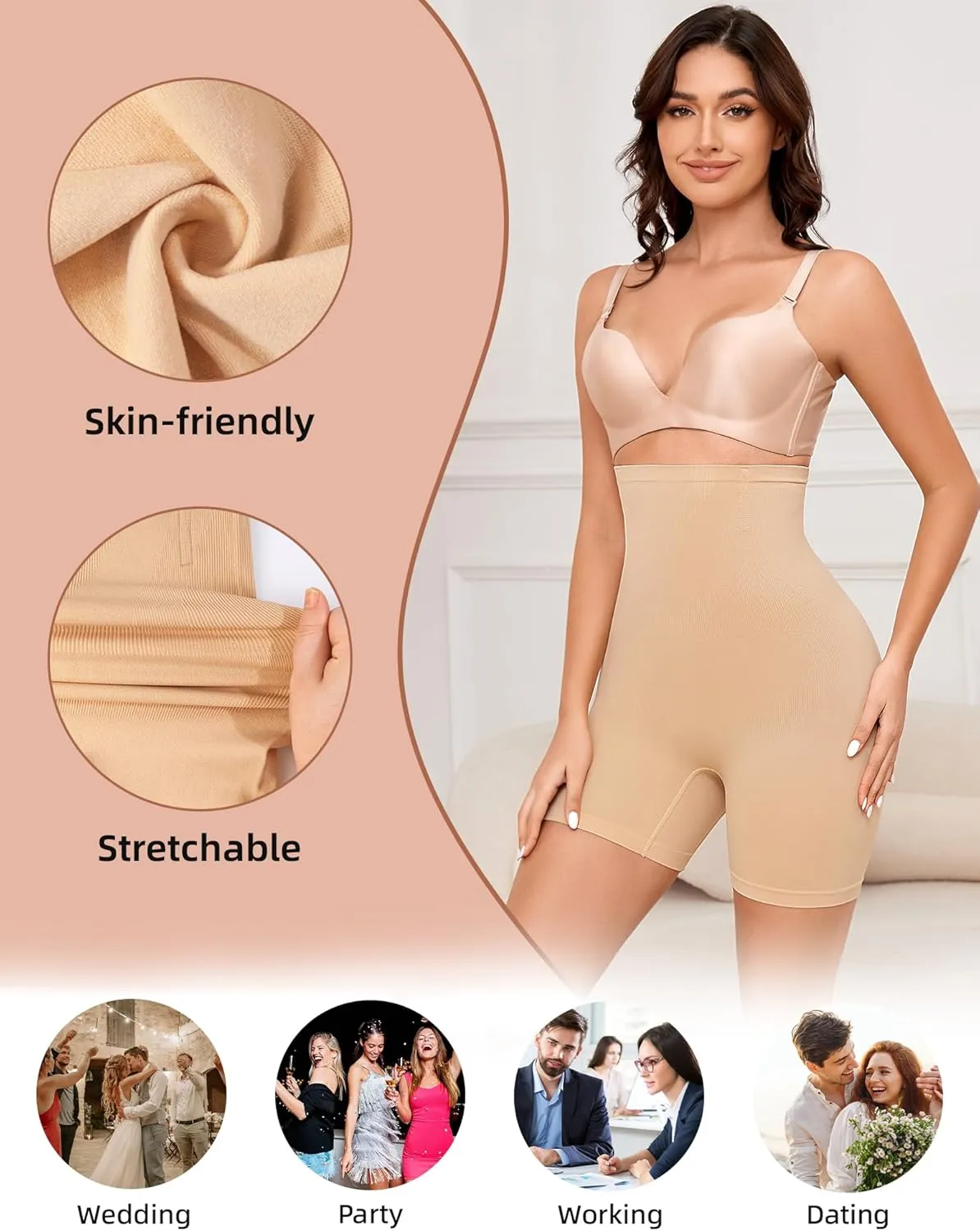 Jaywan Women's Shapewear Tummy Control High Waisted Butt Lifting Shapewear Shorts Body Shaper Thigh Slimmer Girdle